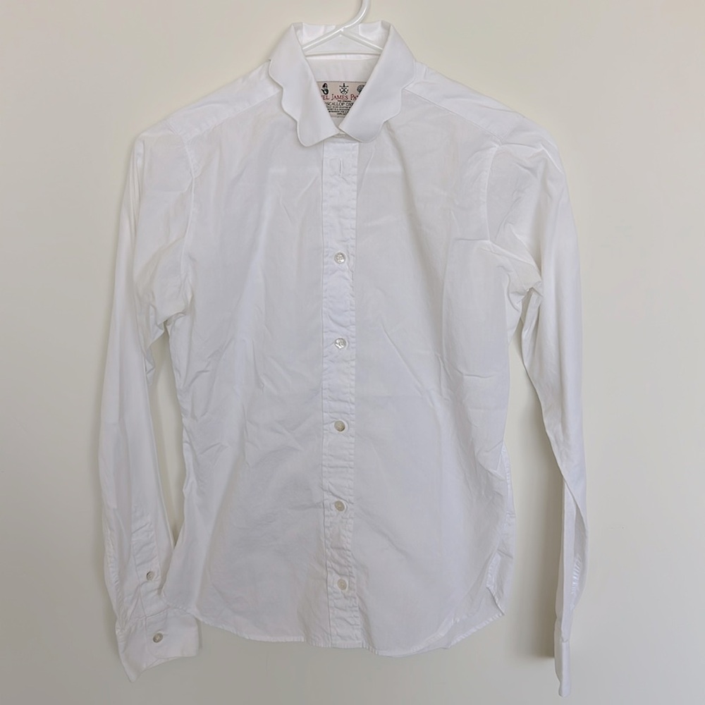 KJP white scalloped button-up